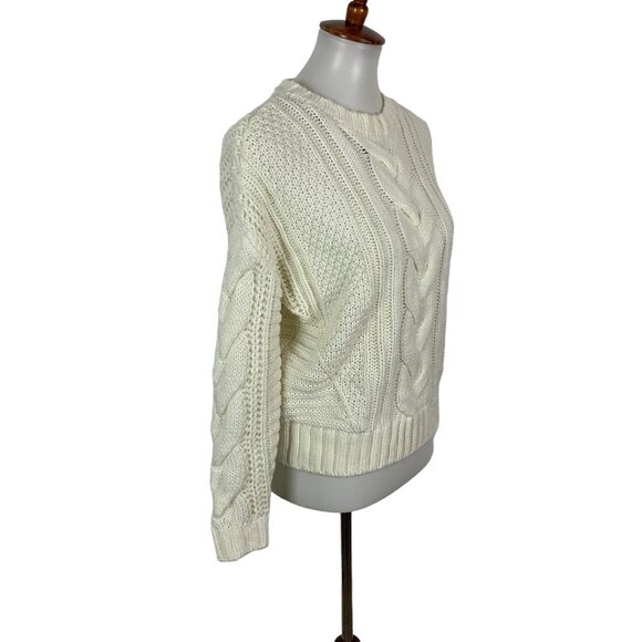 One A Knit Sweater XS White Cable Pullover Cozy Soft Crewneck Fall Winter - Picture 2 of 5